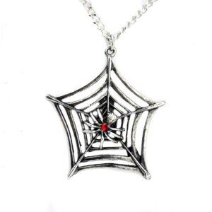 Silver Spider Web Necklace Pendant Halloween Goth
